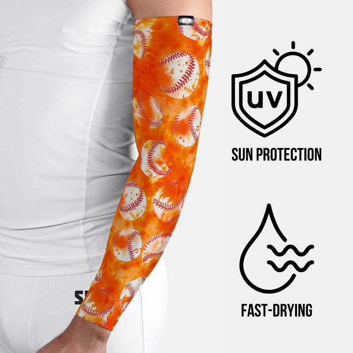 Baseball Tie Dye Orange UV Arm Sleeves (pair)
