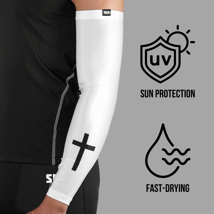Faith Cross White UV Arm Sleeves (pair)