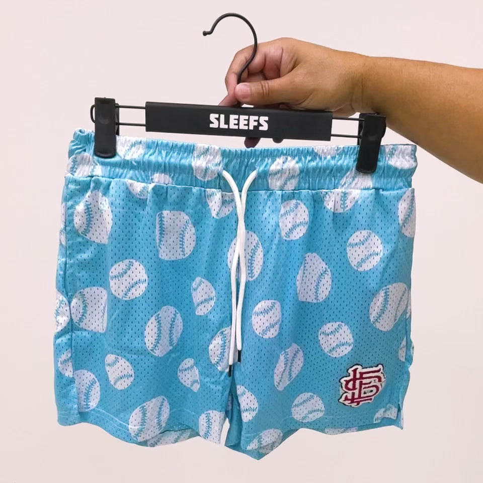 Sky Blue Baseballs Shorts - 5&quot;