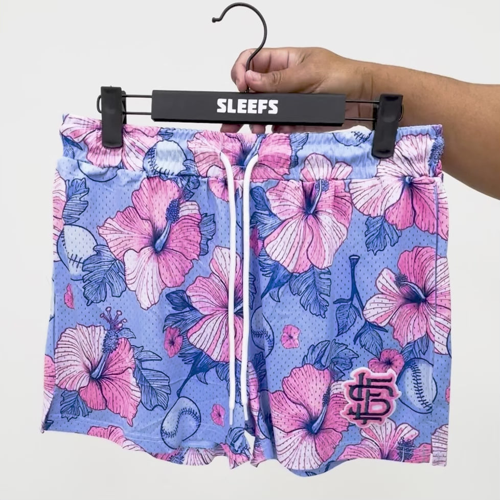 Baseball Hibiscus Shorts - 5"