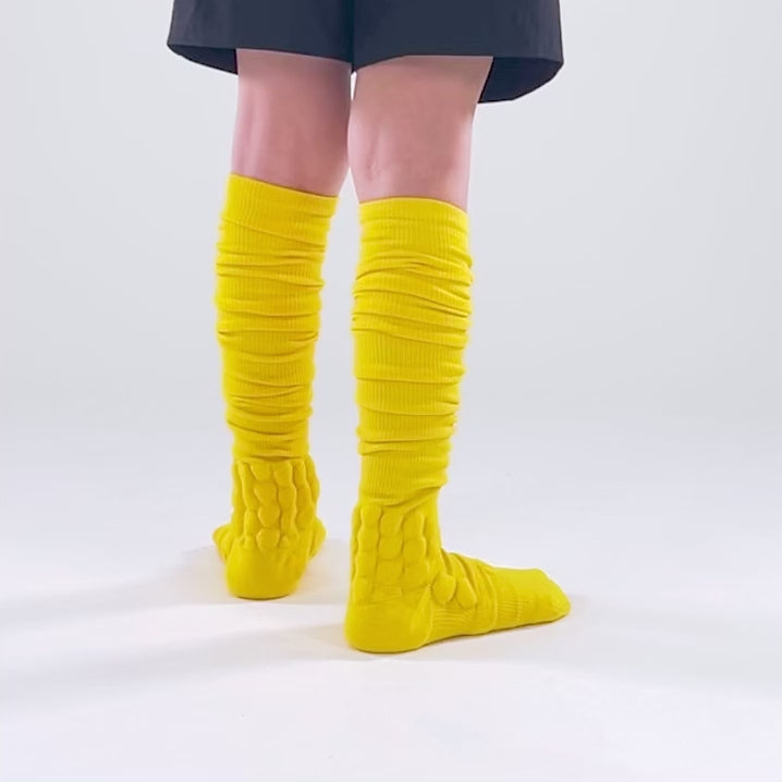 Hue Yellow Football Padded Long Kids Socks