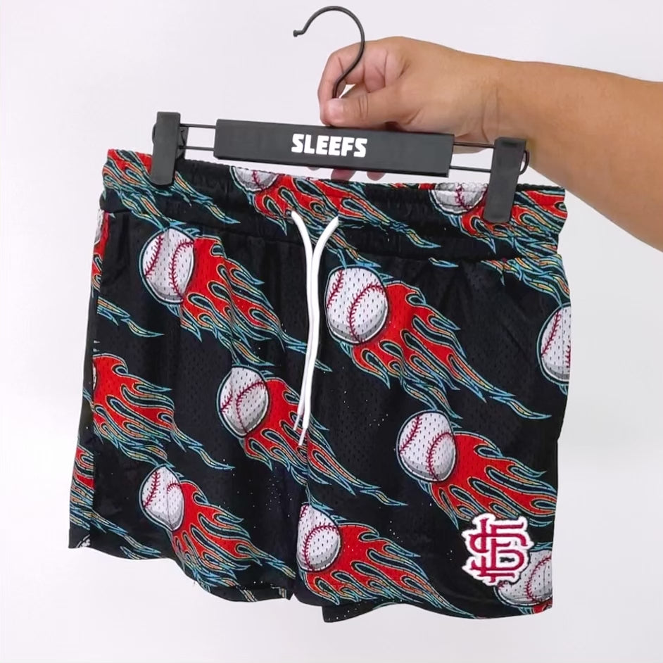 Baseballs on Fire Shorts - 5&quot;