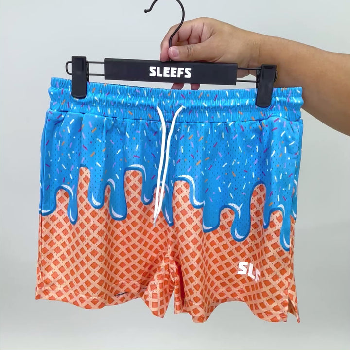 Ice Cream Cone Light Blue Shorts - 5"