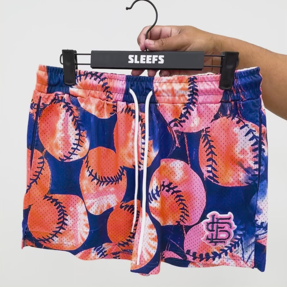 Baseball Tie Dye Navy Orange Shorts - 5"