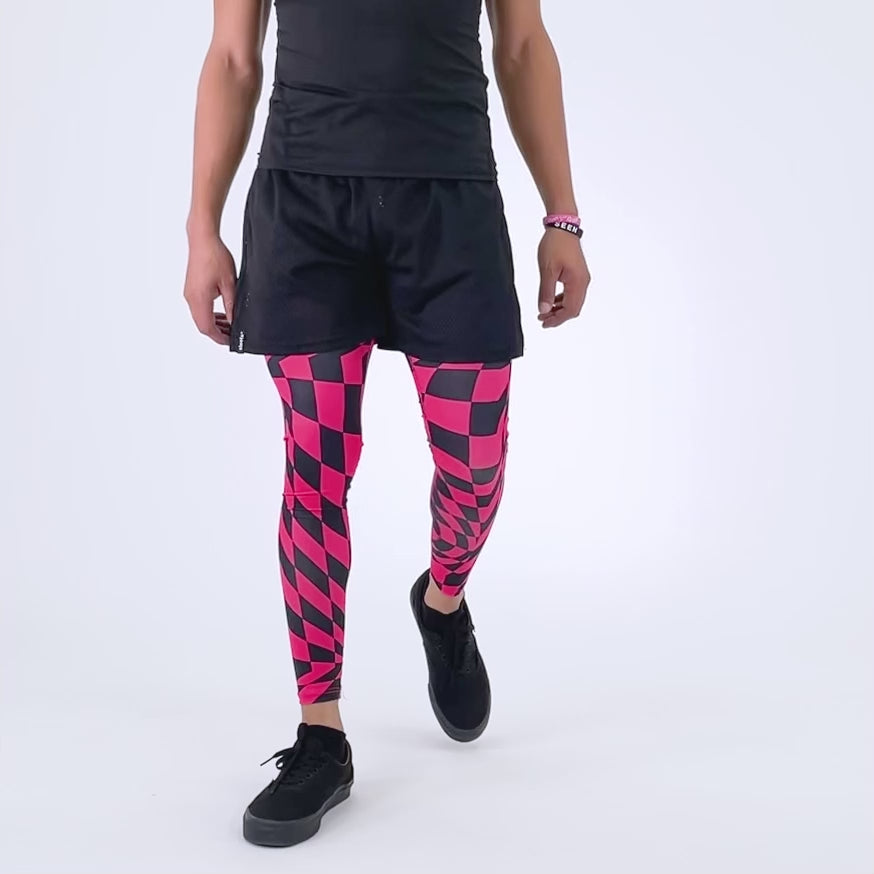 Pink Warped Checkered Tights for Men