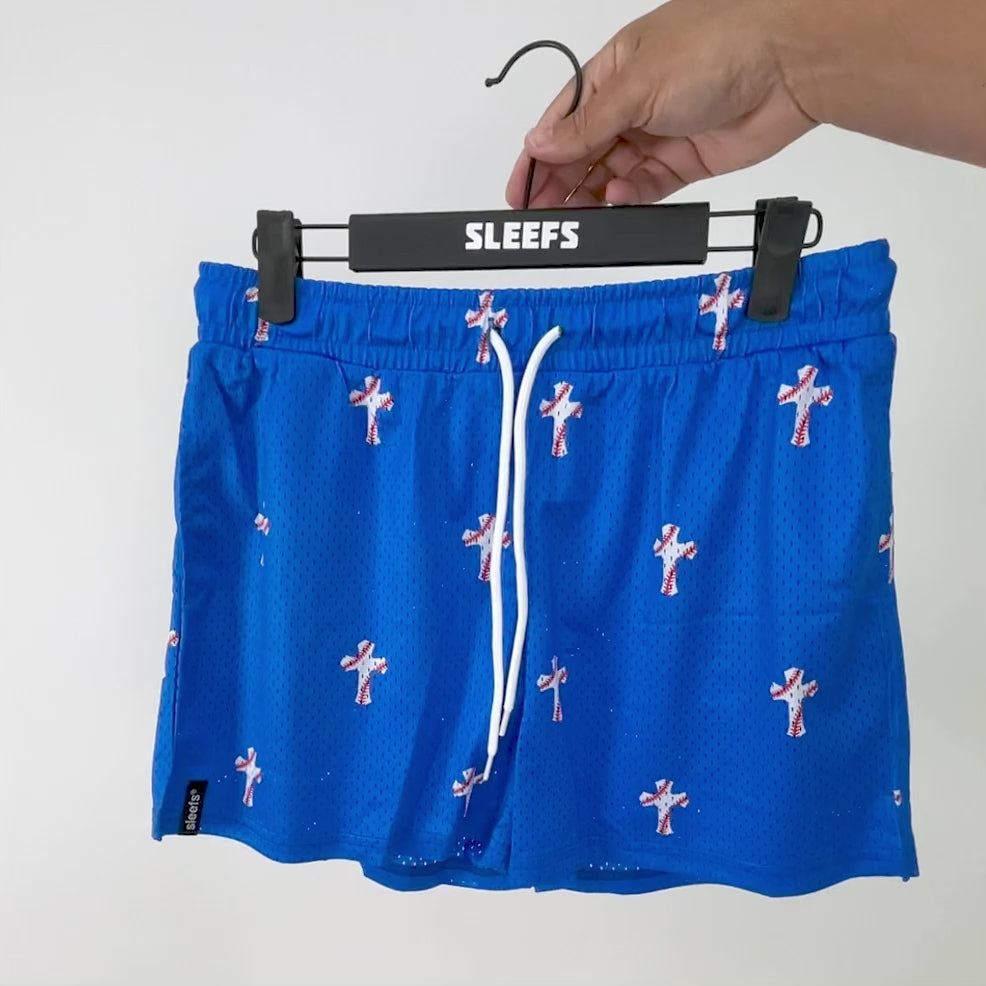 Baseball Cross Pattern Royal Blue Shorts - 5"