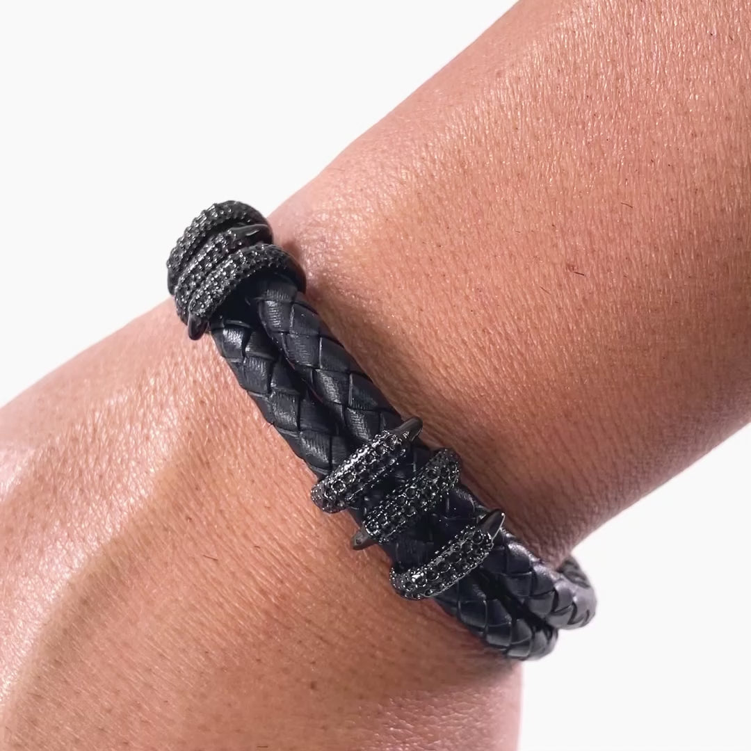 Double Black Dragon Claws Leather Bracelet