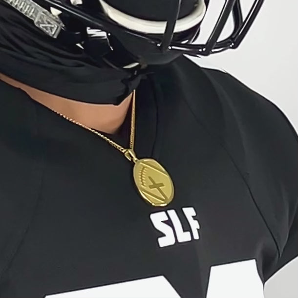 Football Faith Cross Pendant with Chain Necklace - Gold Plated Stainless Steel