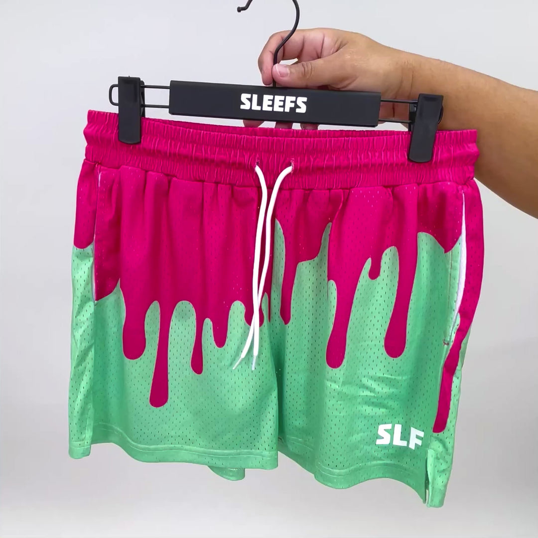 Neon Drip Magenta Aquamarine Kids Shorts - 5"