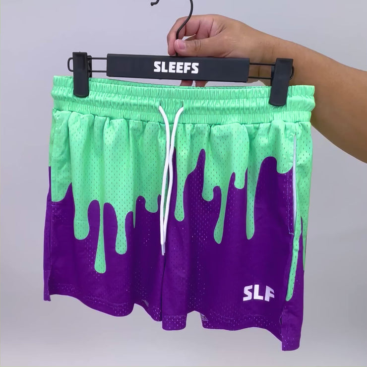 Neon Drip Aquamarine Purple Kids Shorts - 5