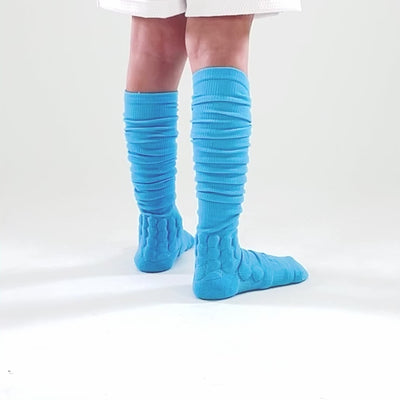 Hue Sky Blue Football Padded Long Kids Socks