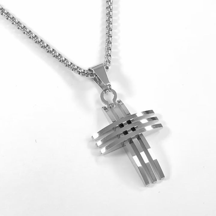 Faith Cross of Blades 1¼" Pendant with Chain Necklace - Stainless Steel