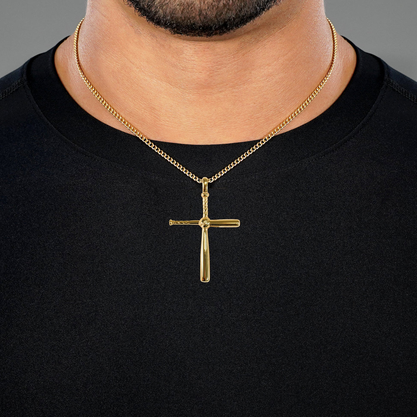 Baseball Bat Cross Pendant with Chain Kids Necklace - Gold Plated Stainless Steel
