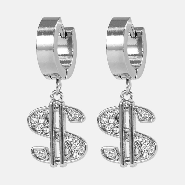 Silver Money Sign Earrings - Stainless Steel