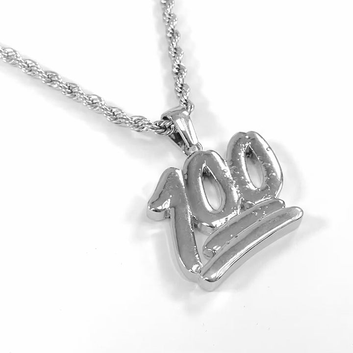100 Emoticon 1¾" Pendant with Chain Necklace - Stainless Steel