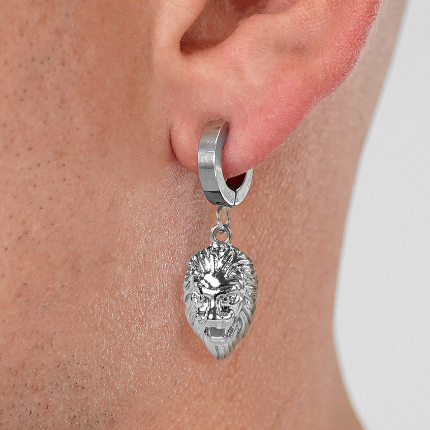 Silver Lion Earrings - Stainless Steel