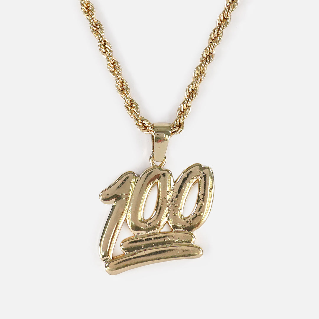 100 Emoticon 1¾" Pendant with Chain Necklace - Gold Plated Stainless Steel
