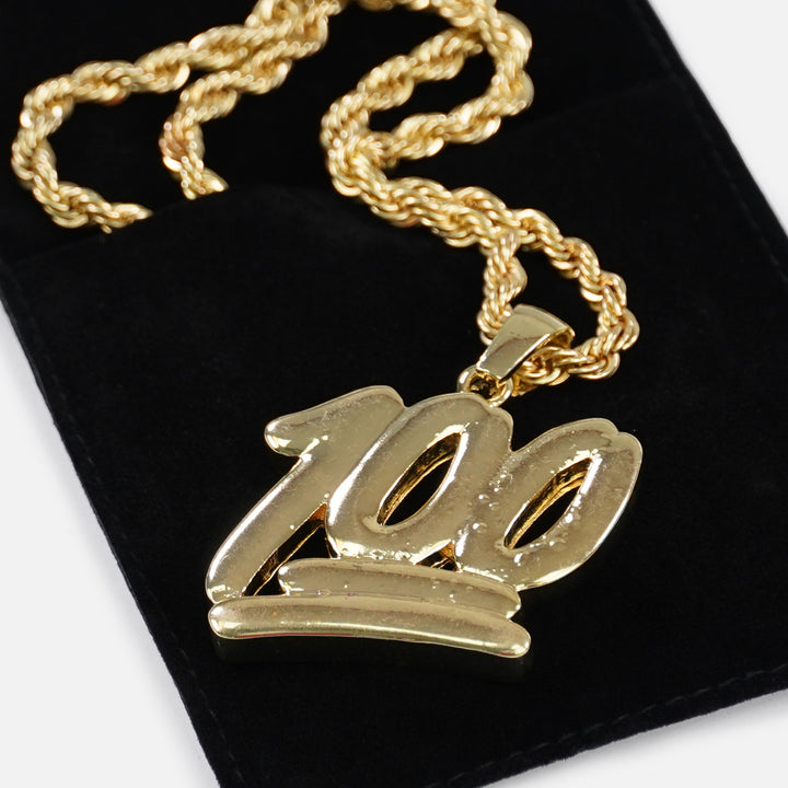 100 Emoticon 1¾" Pendant with Chain Necklace - Gold Plated Stainless Steel