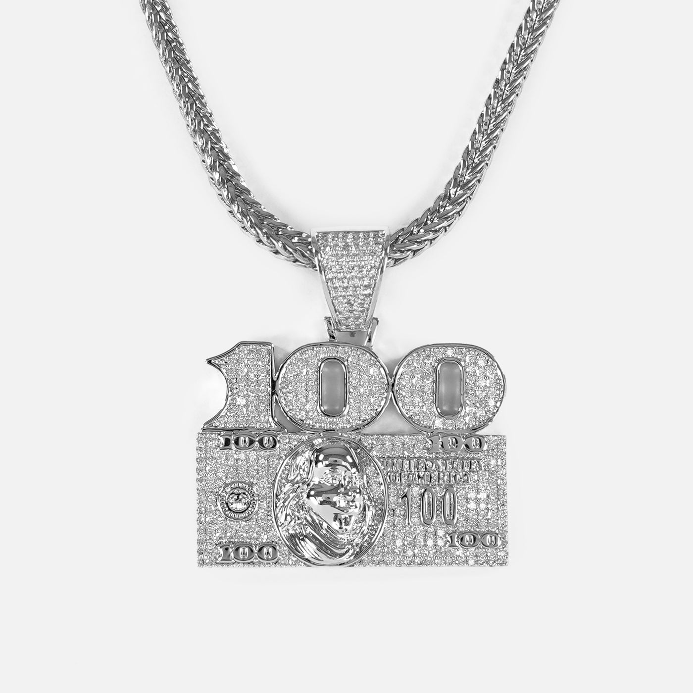 100 Money Benjamin 1½" Pendant with Chain Necklace - Stainless Steel