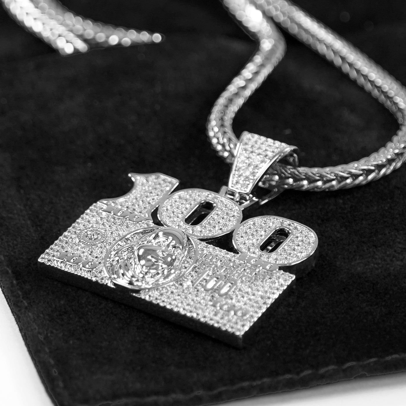 100 Money Benjamin 1½" Pendant with Chain Necklace - Stainless Steel