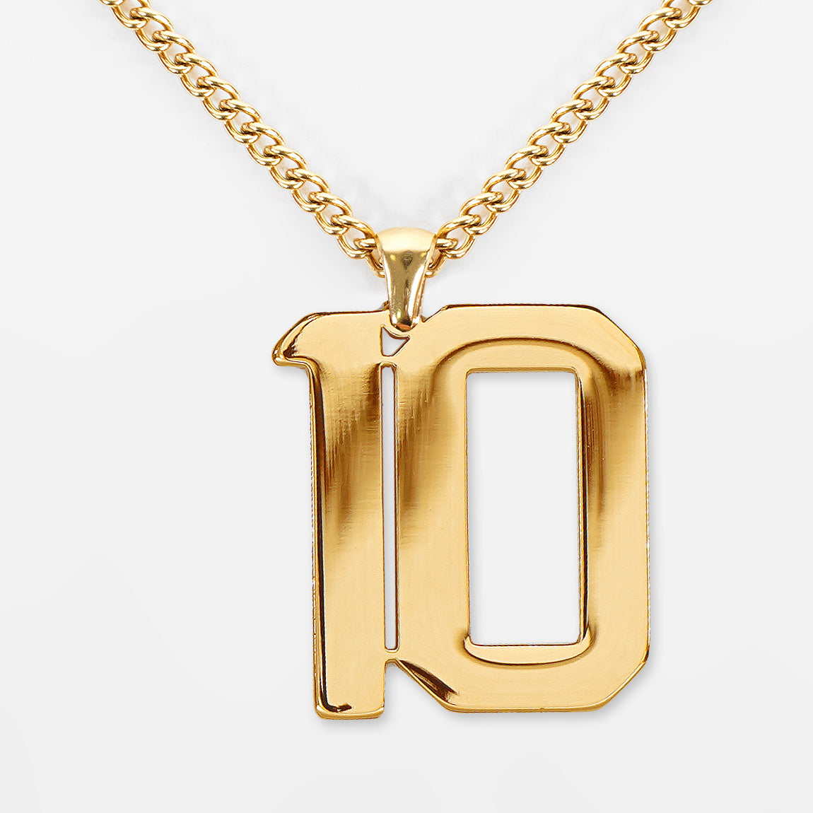 10 Number Pendant with Chain Necklace - Gold Plated Stainless Steel