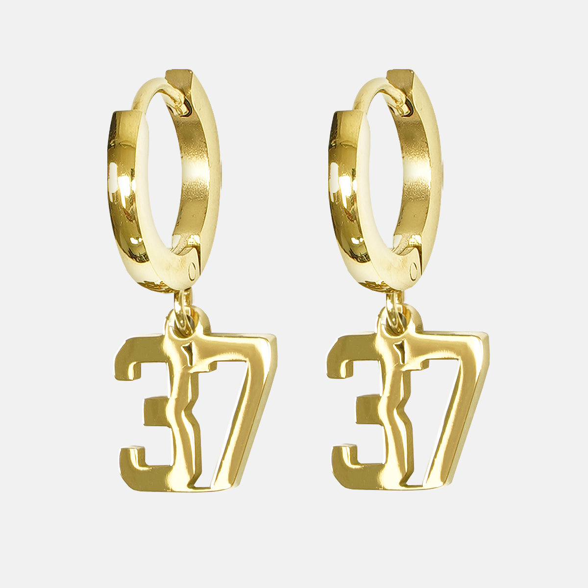 37 Number Earring - Gold Plated Stainless Steel