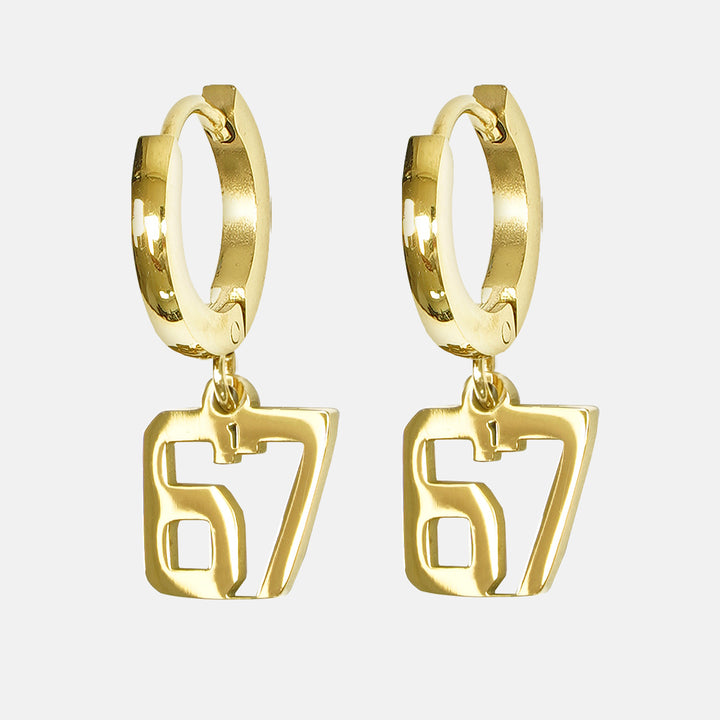 67 Number Earring - Gold Plated Stainless Steel