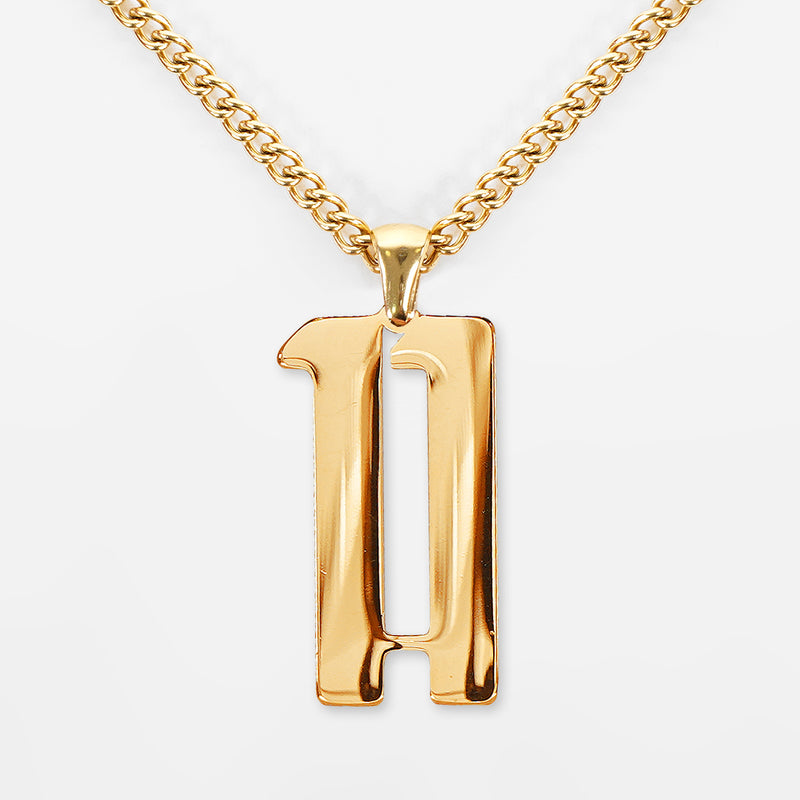 11 Number Pendant with Chain Necklace - Gold Plated Stainless Steel