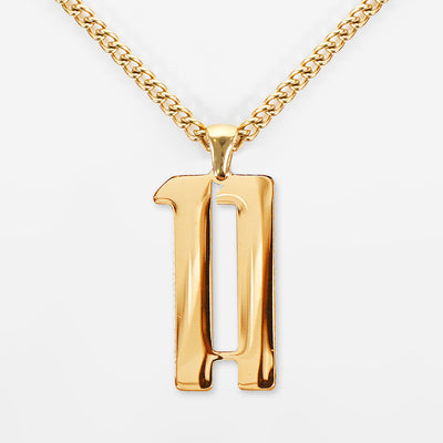 11 Number Pendant with Chain Necklace - Gold Plated Stainless Steel