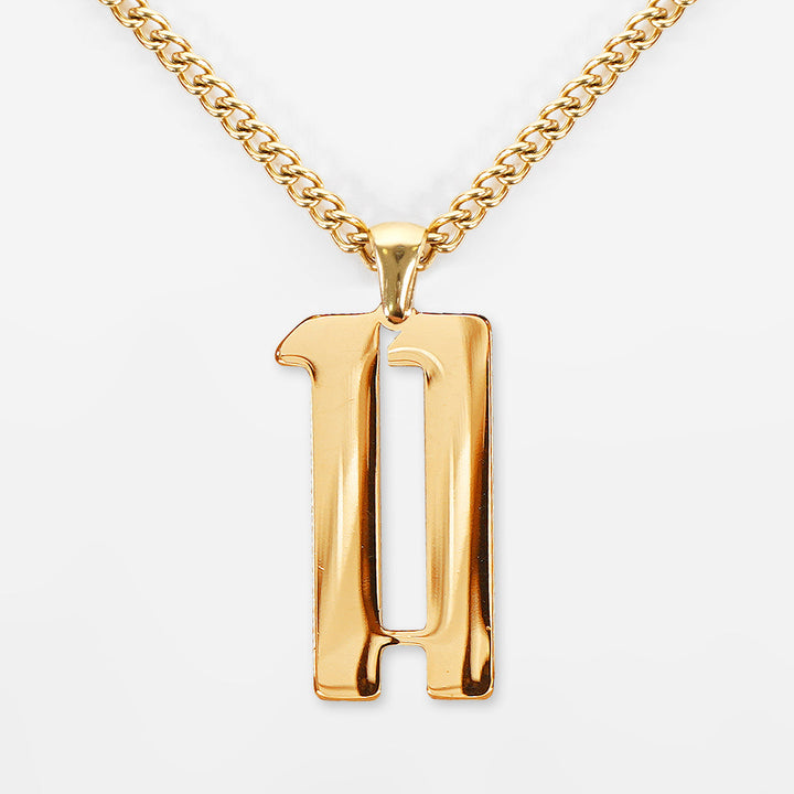 11 Number Pendant with Chain Kids Necklace - Gold Plated Stainless Steel