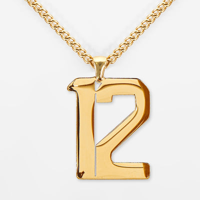 12 Number Pendant with Chain Necklace - Gold Plated Stainless Steel