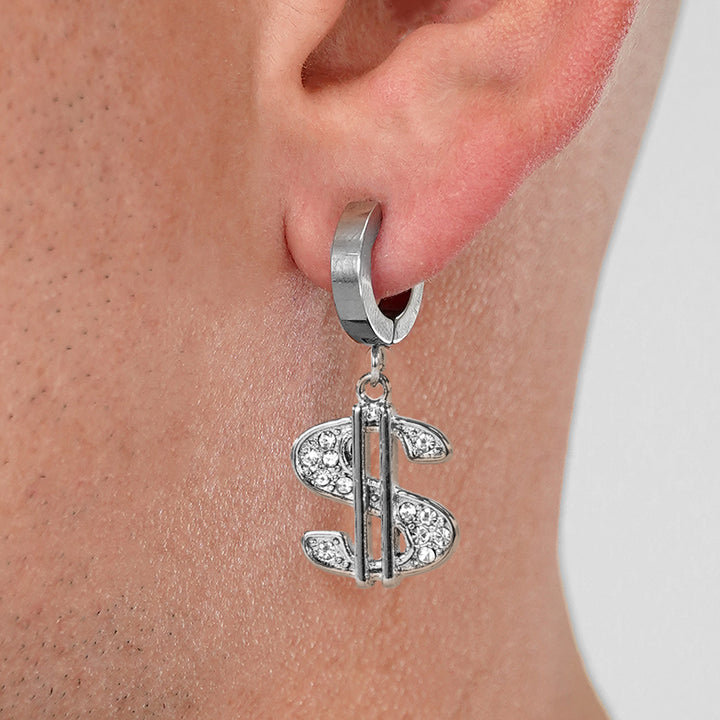 Silver Money Sign Earrings - Stainless Steel