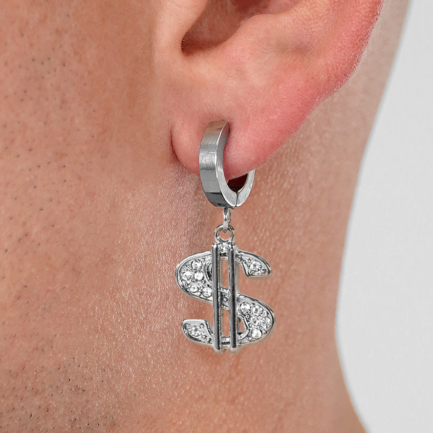 Silver Money Sign Earrings - Stainless Steel