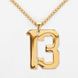 13 Number Pendant with Chain Necklace - Gold Plated Stainless Steel