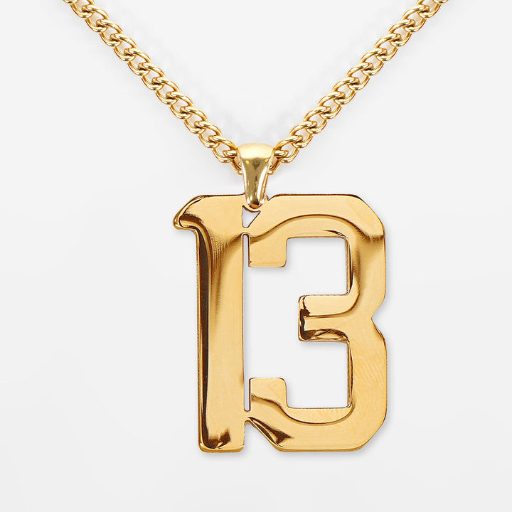 13 Number Pendant with Chain Kids Necklace - Gold Plated Stainless Steel