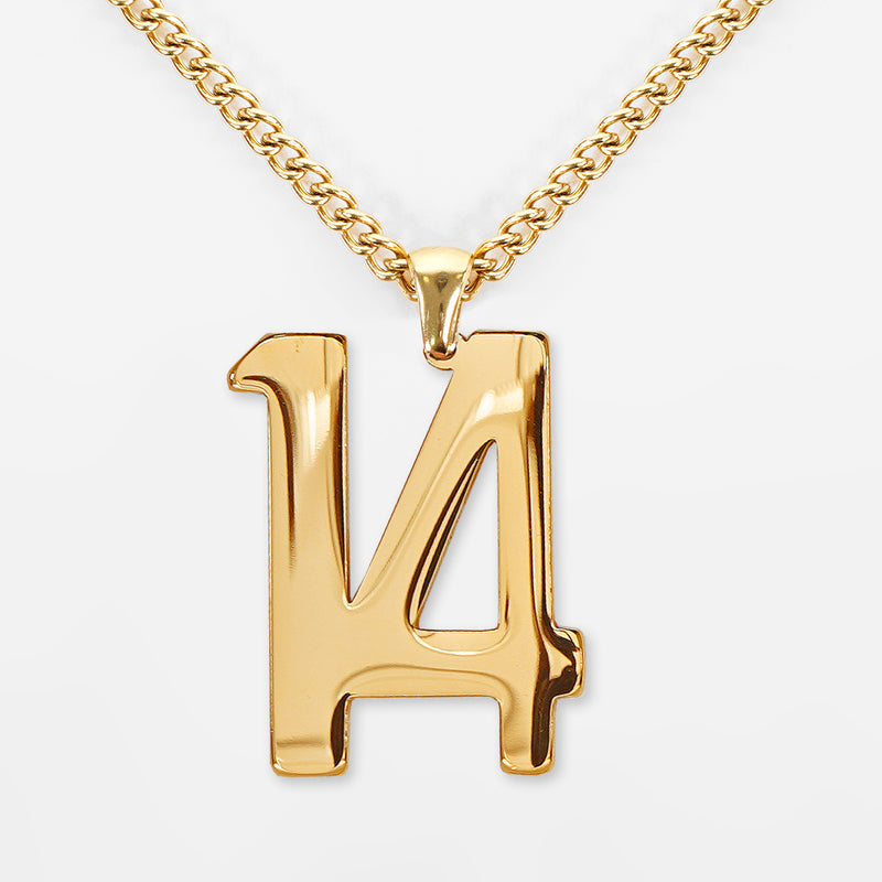 14 Number Pendant with Chain Necklace - Gold Plated Stainless Steel