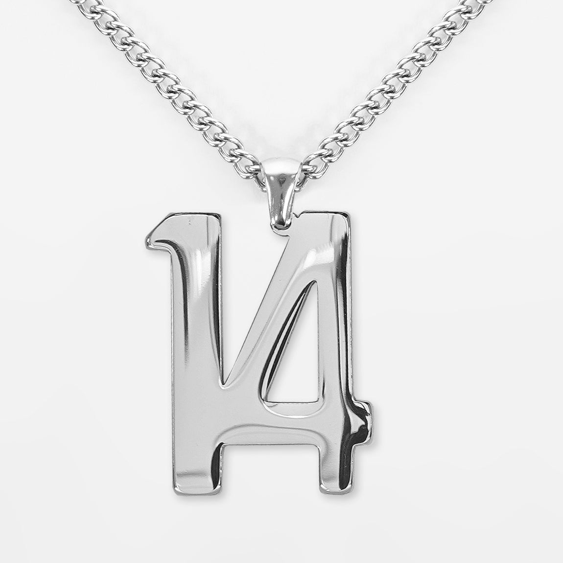 14 Number Pendant with Chain Necklace - Stainless Steel