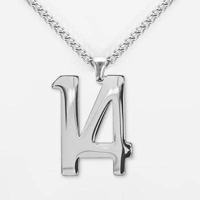 14 Number Pendant with Chain Necklace - Stainless Steel