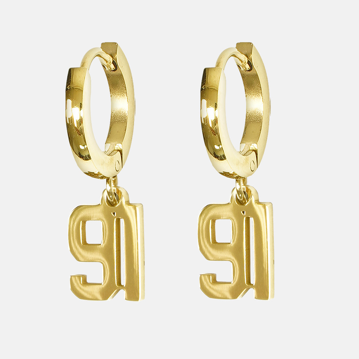 91 Number Earring - Gold Plated Stainless Steel