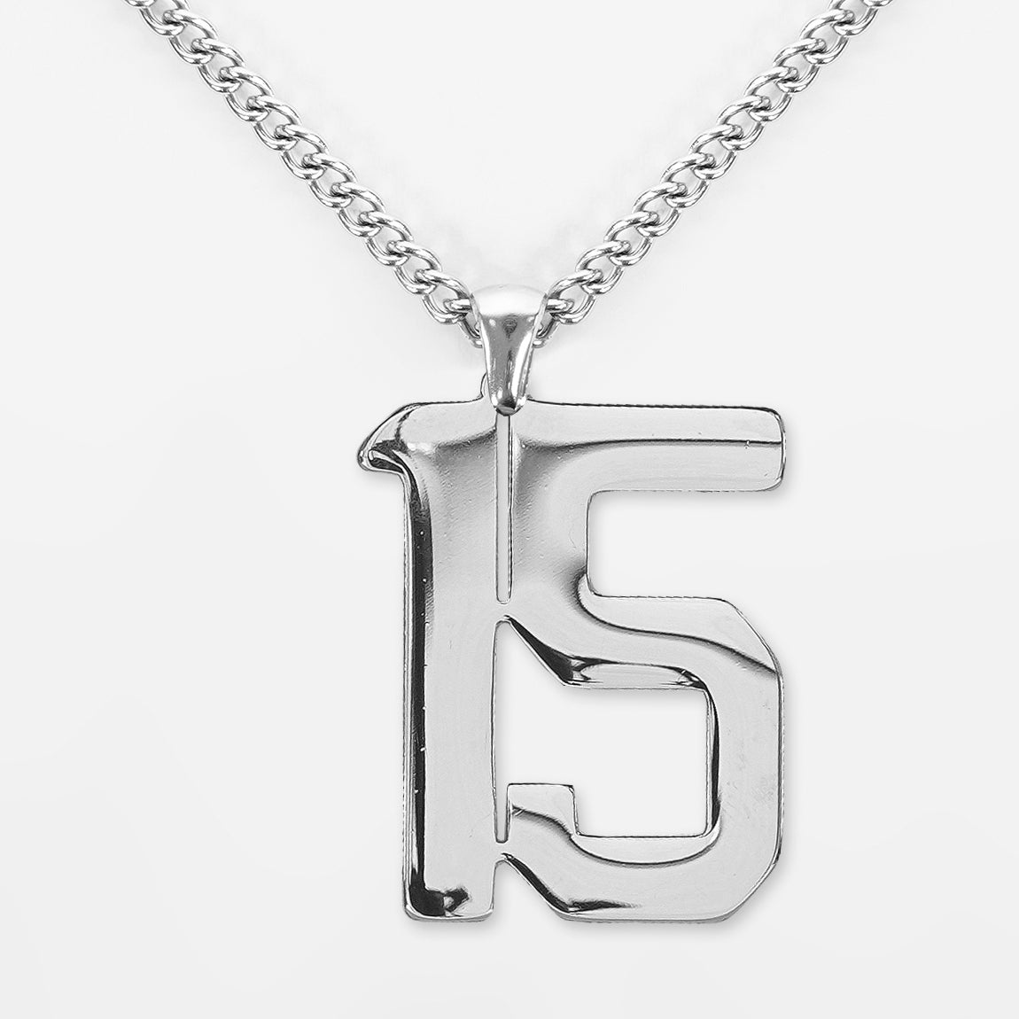15 Number Pendant with Chain Necklace - Stainless Steel