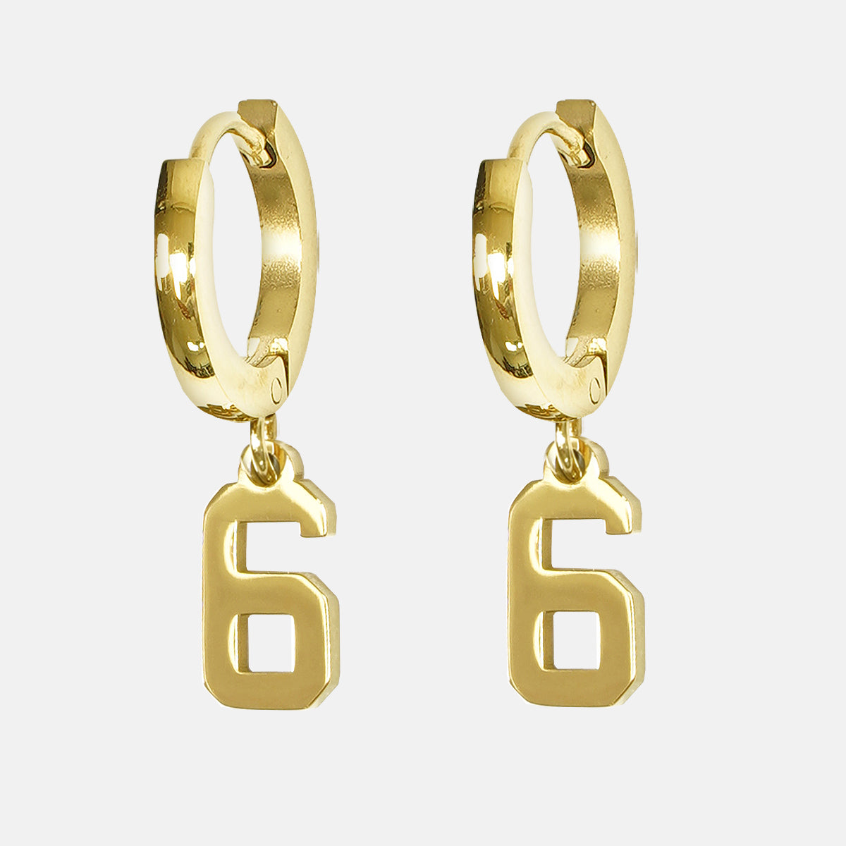 6 Number Earring - Gold Plated Stainless Steel