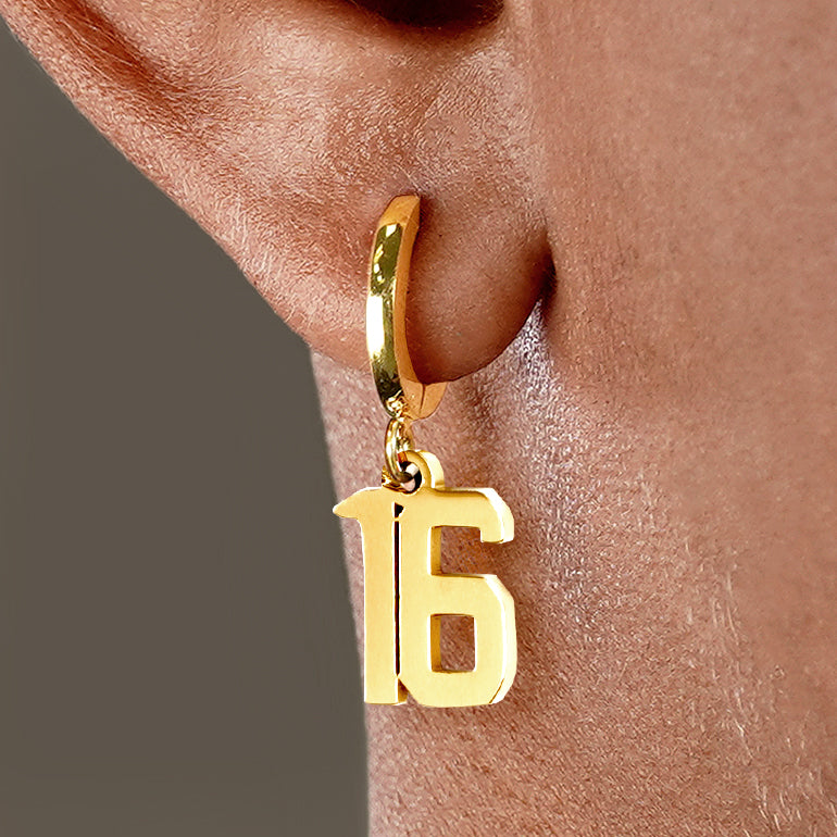 16 Number Earring - Gold Plated Stainless Steel