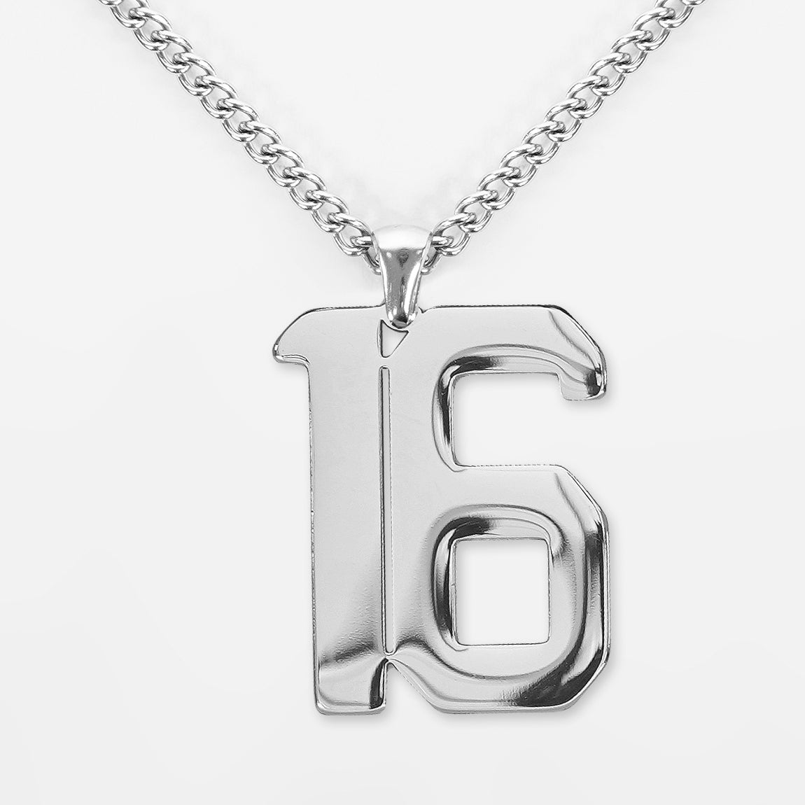 16 Number Pendant with Chain Necklace - Stainless Steel