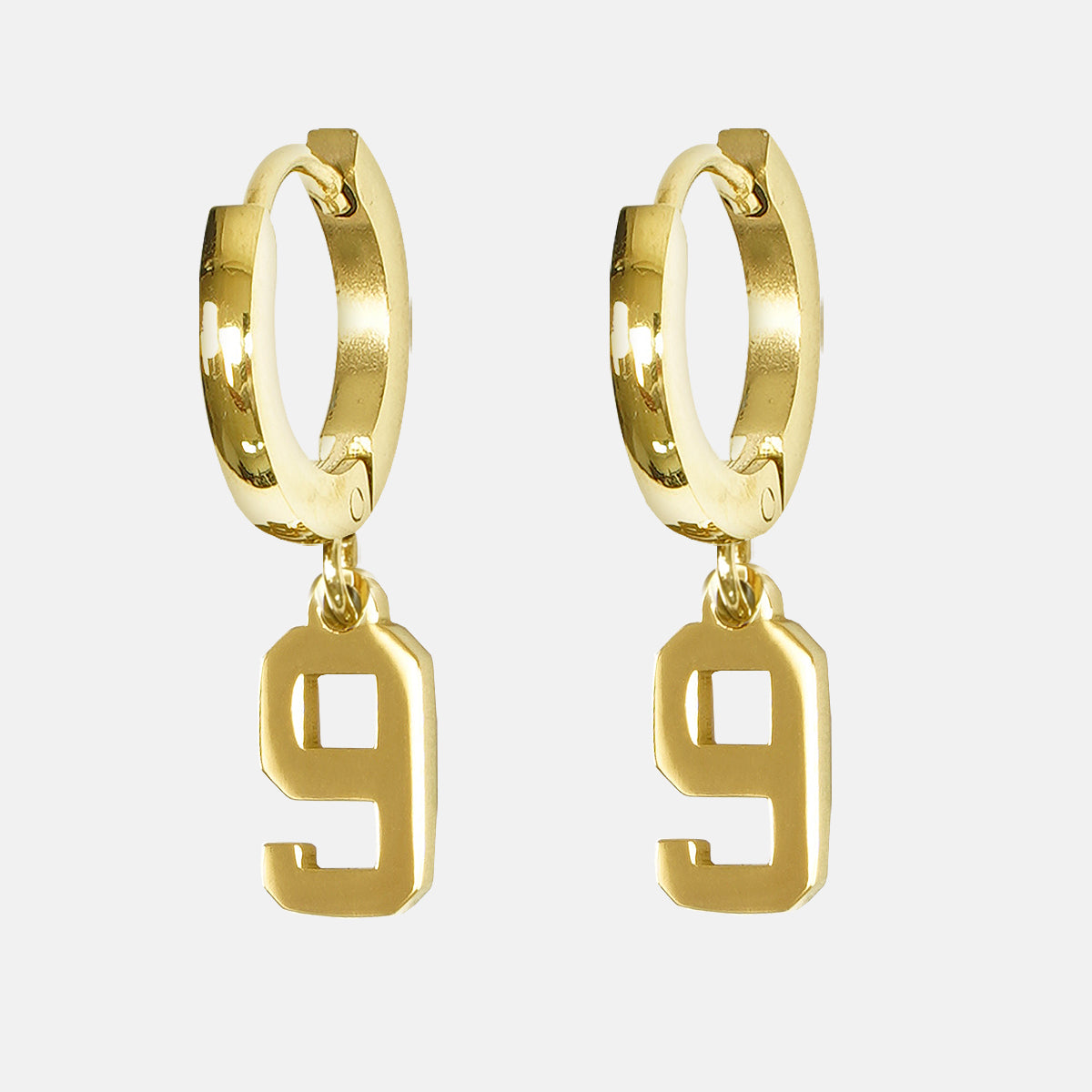 9 Number Earring - Gold Plated Stainless Steel