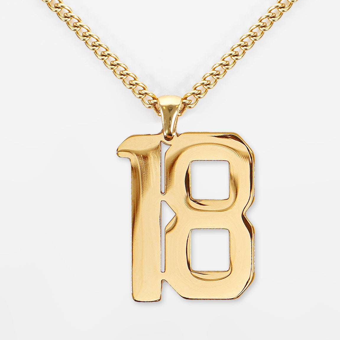 18 Number Pendant with Chain Necklace - Gold Plated Stainless Steel