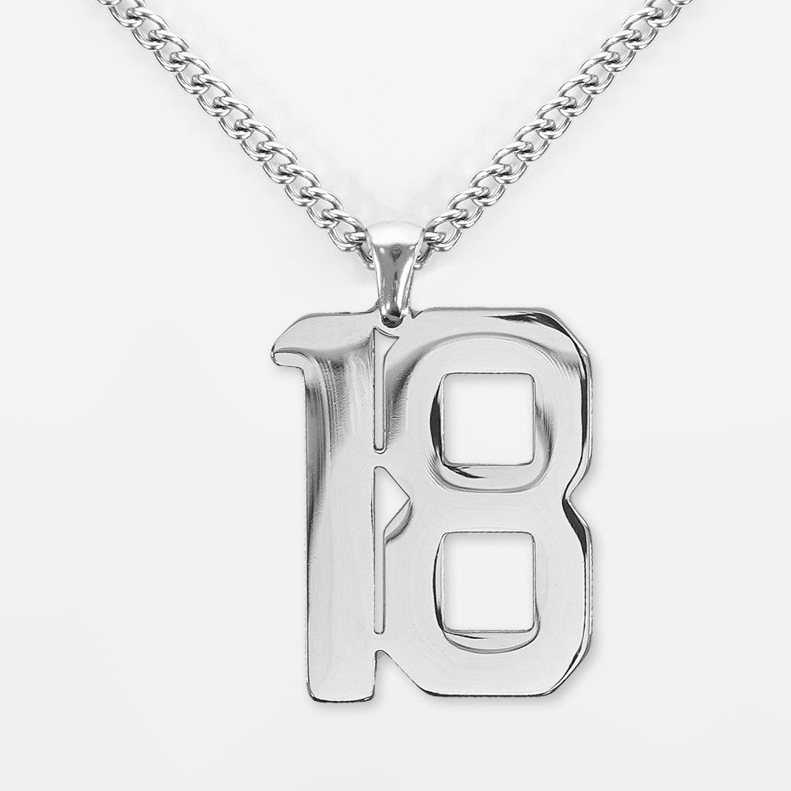 18 Number Pendant with Chain Necklace - Stainless Steel