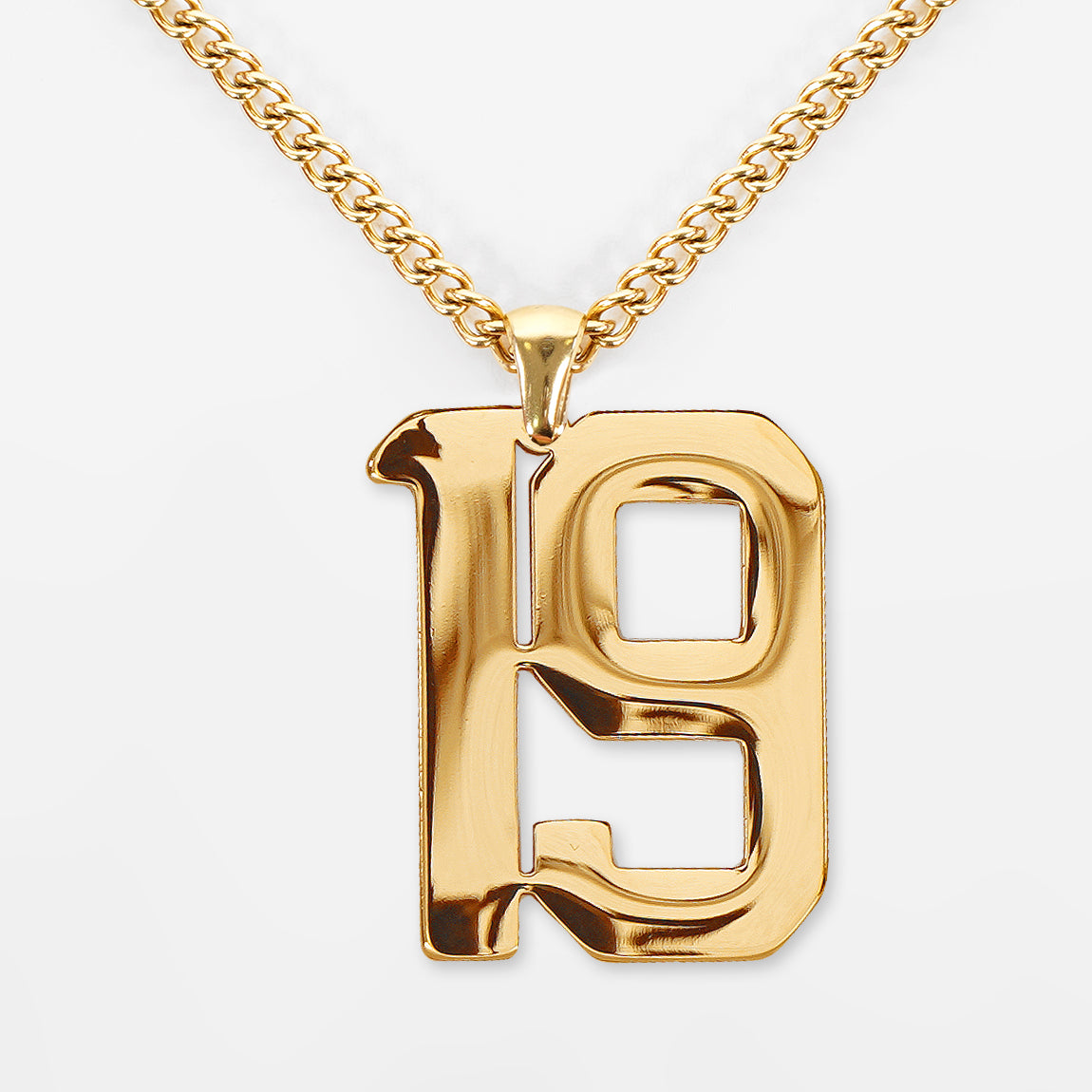 19 Number Pendant with Chain Necklace - Gold Plated Stainless Steel