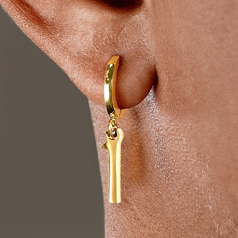 1 Number Earring - Gold Plated Stainless Steel