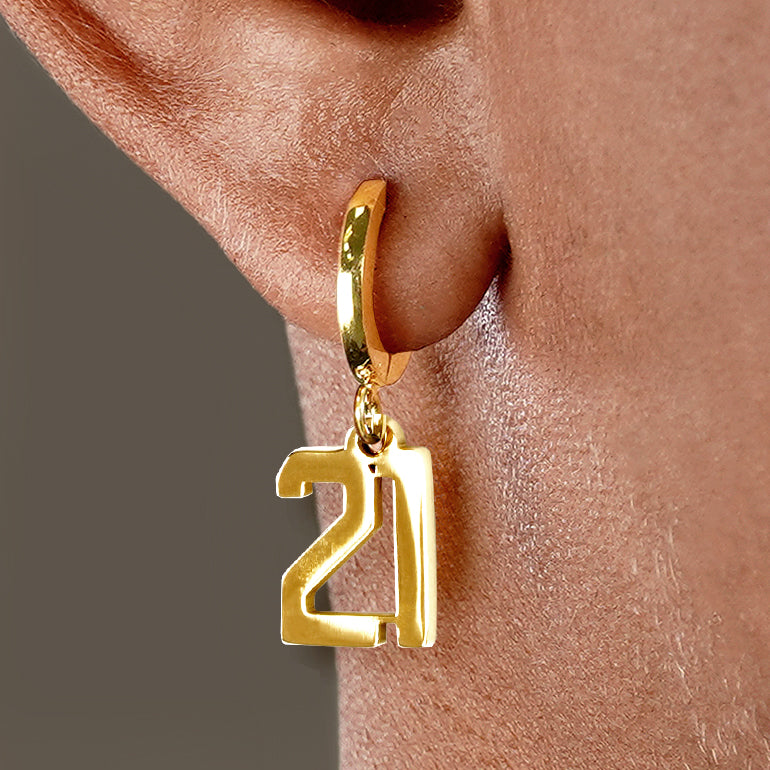 21 Number Earring - Gold Plated Stainless Steel
