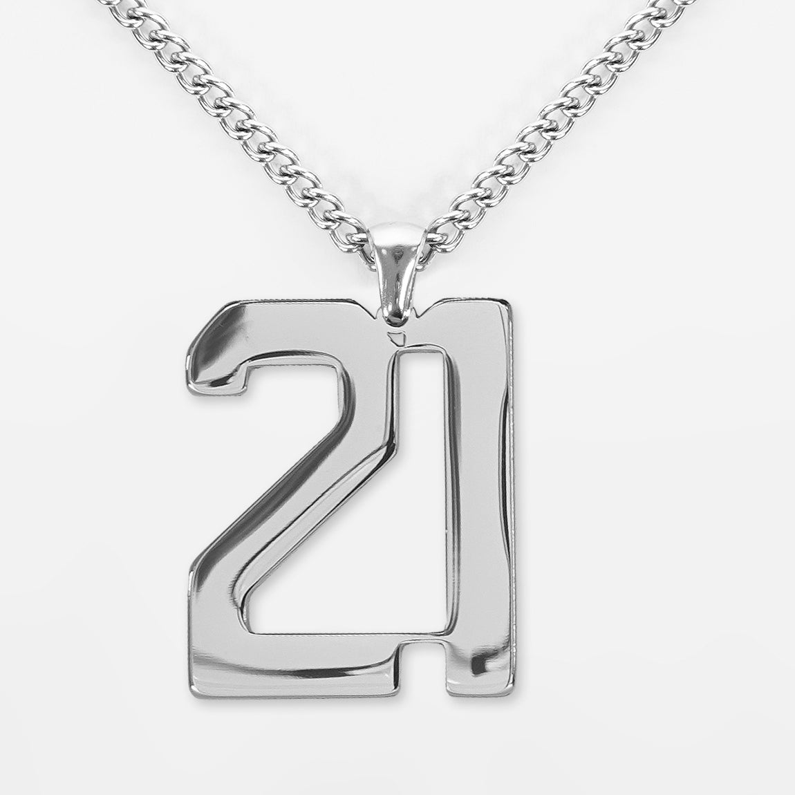 21 Number Pendant with Chain Necklace - Stainless Steel